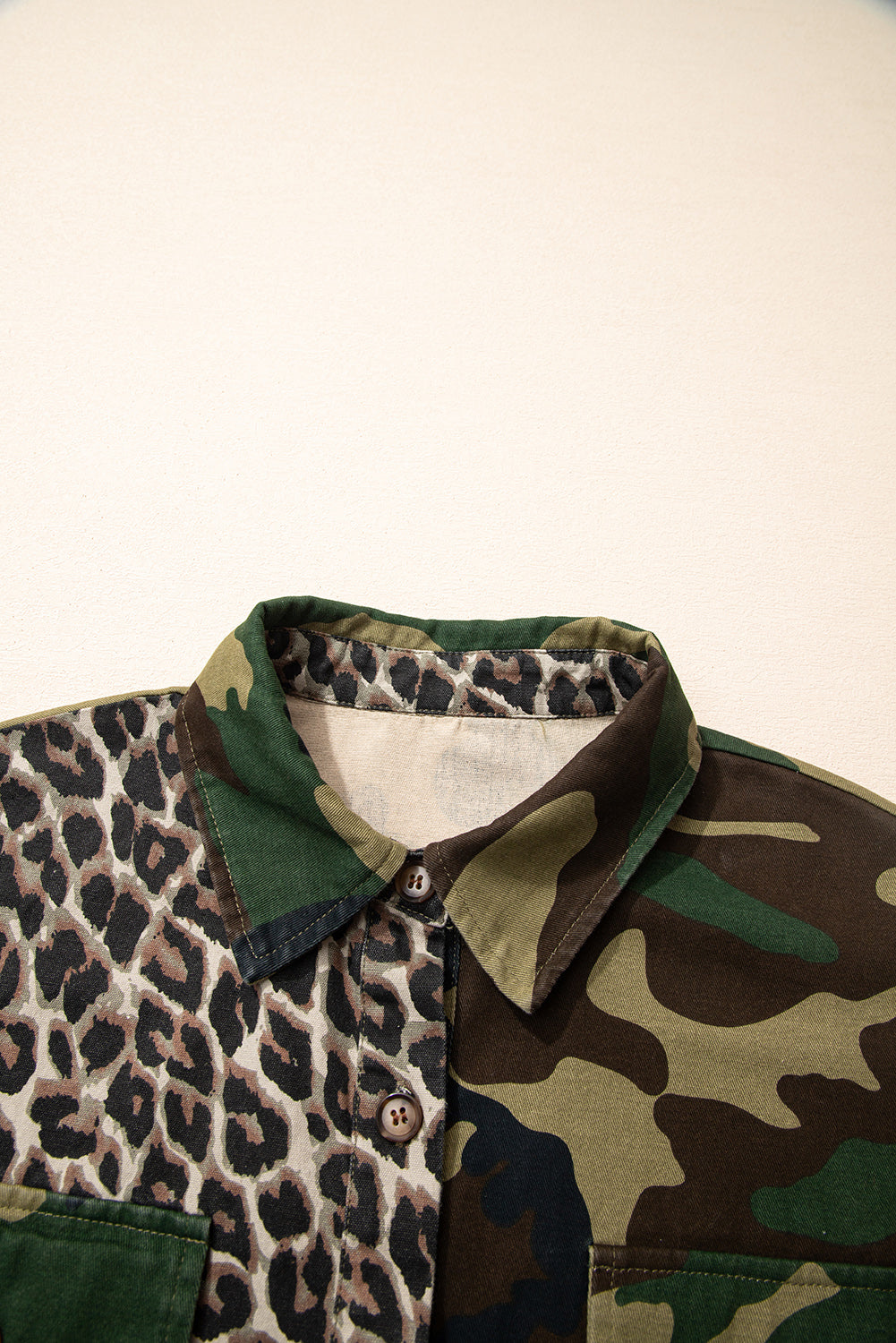 Brown Leopard Camo Patchwork Oversize Shacket With Relaxed Fit Casual Outerwear For Everyday Wear Dear-Lover Dropshipping